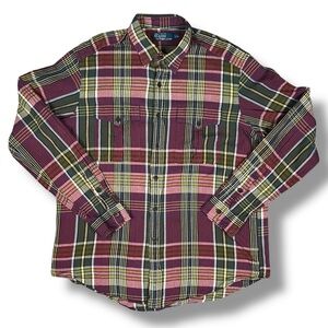 Vintage Polo Ralph Lauren Madras Shirt Men's XL Tartan Plaid Military Excellent